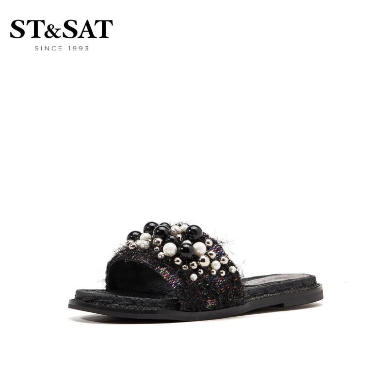 ST&SAT/星期六凉拖平底舒适露趾可外穿女鞋SS92110367 10黑色 37码