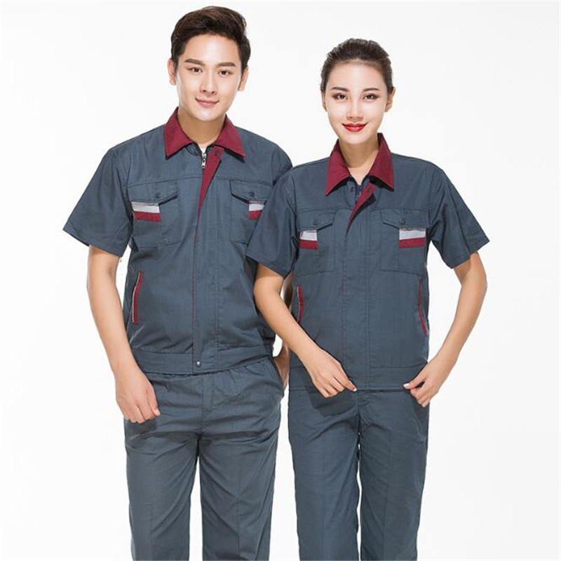 夏季劳保工作服 LHY 常规款 B2B商品 100套起订 深灰红领套装