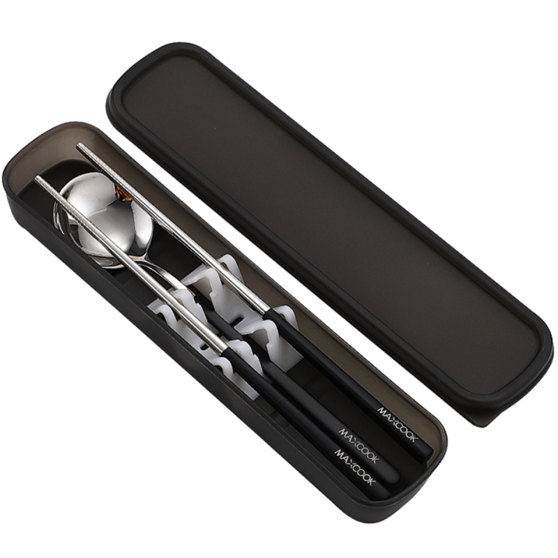 美厨（maxcook）304不锈钢勺筷餐具套装 创意便携式筷子勺子三件套黑色 MCGC850