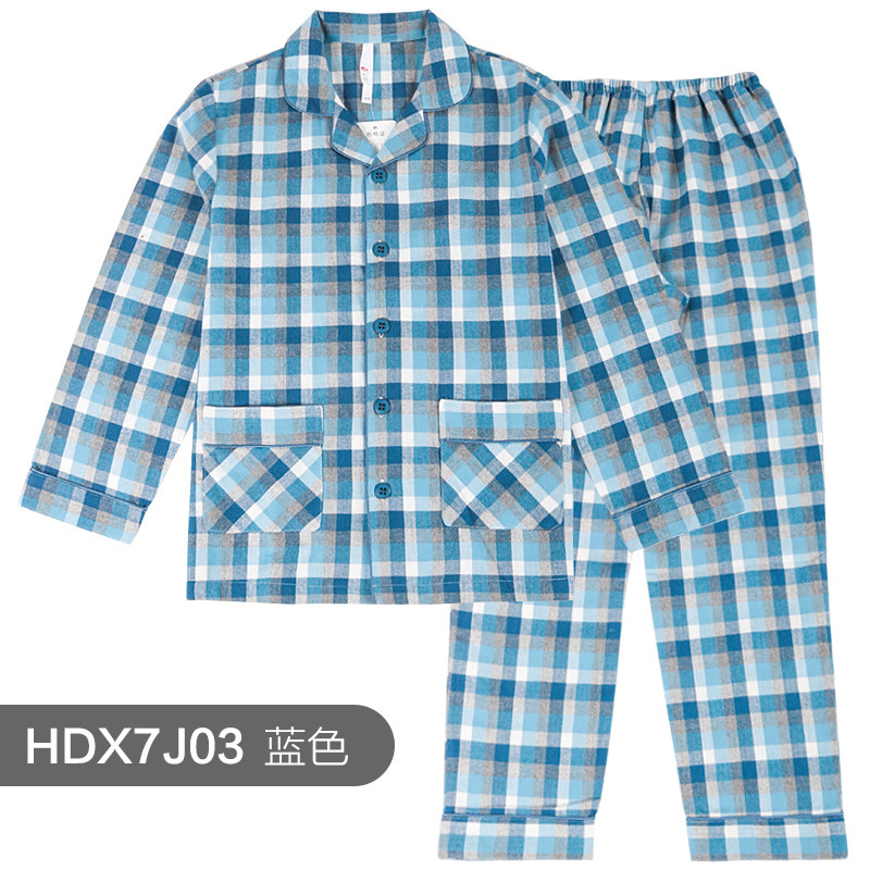 红豆(HODO)2019年夏季全棉格子居家四季节薄款男童女童儿童家居服套装_1 130cm 7J03