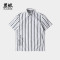 黑鲸HLAJEANS竖条纹印花短袖衬衫男2019夏季个性短衬男海澜潮牌_1 180/96A 黑色条纹07