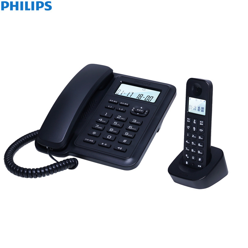 飞利浦(Philips) DCTG167一拖一数字无绳电话机办公家用无线固定座机电话子母机商用免提通话功能（黑色）