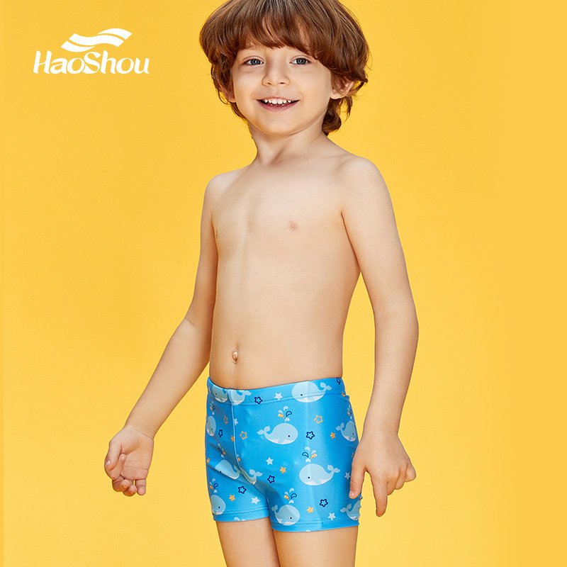 号手儿童平角泳裤男童泳衣中大童游泳裤宝宝可爱童趣3-12温泉泳装_1 6【体重16-20kg，具体可咨询客服】 浅蓝海豚