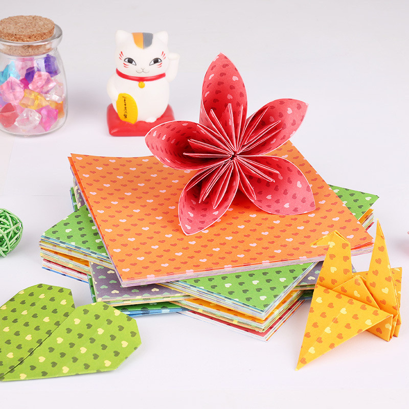 得力(deli) 6434 心形印花彩色手工纸 儿童折纸手工剪纸 12包装（30张/包）·