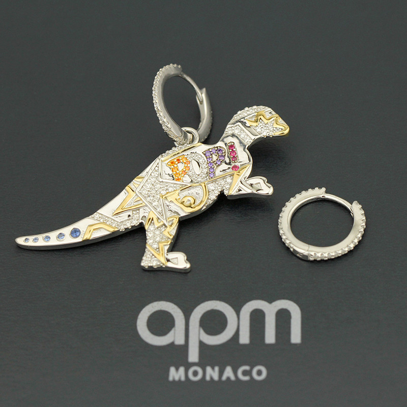 apm MONACO不对称镶晶钻POP恐龙耳环925银耳饰AE11575MRH 多彩