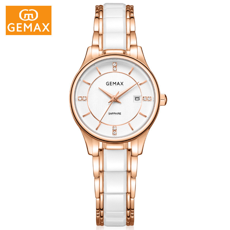 GEMAX/格玛仕正品防水石英手表女士时尚陶瓷腕表MX8104 MX8104玫瑰金【送手镯】