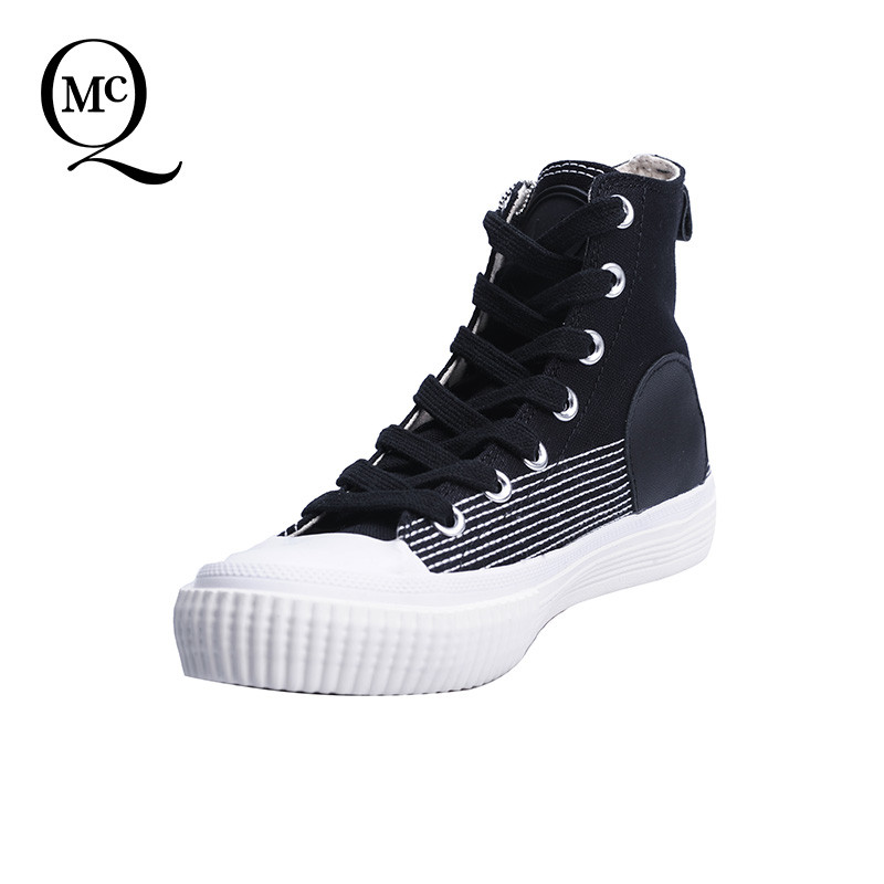 MCQ/麦蔻男士燕子logo休闲鞋高帮帆布鞋黑白拼接皮 黑白 40
