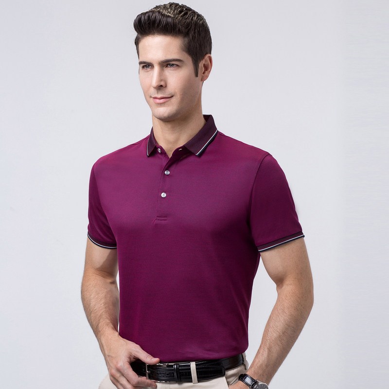 恒源祥棉质短袖T恤男2019夏季新款中年短t爸爸装休闲纯色Polo衫_2 185/100A 紫红