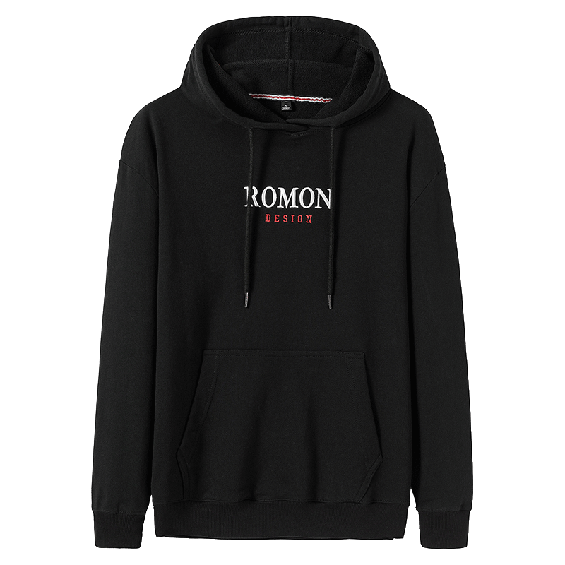 罗蒙(ROMON)春季男士休闲舒适纯棉卫衣 22J657 黑色 3XL