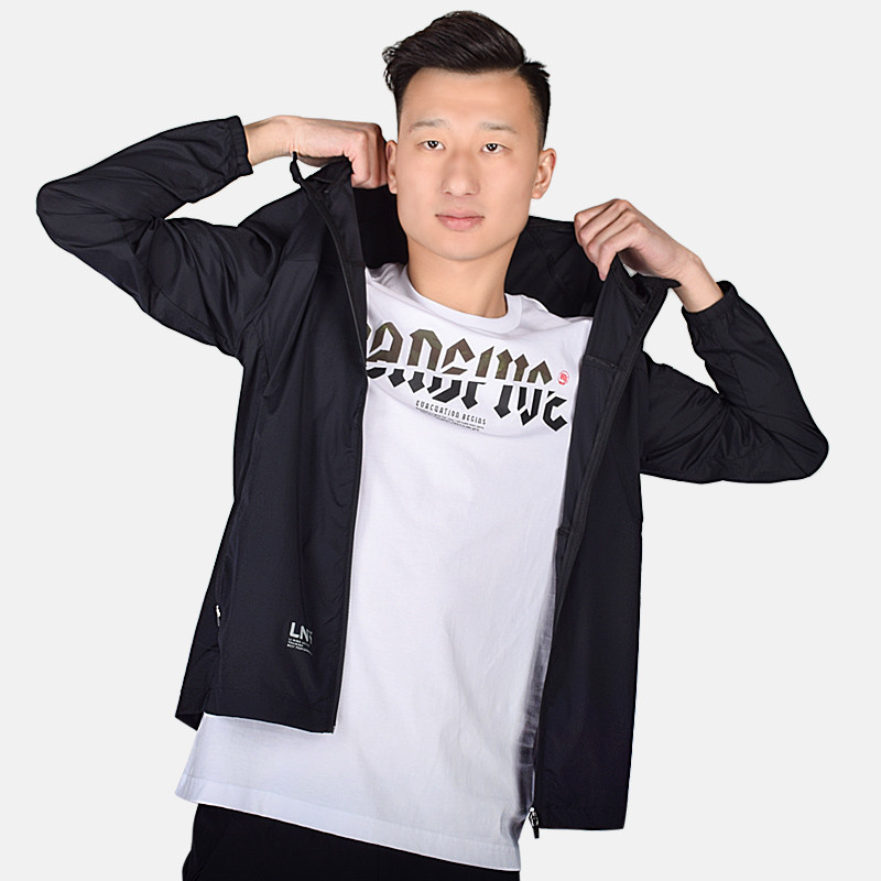 李宁(LI-NING)男子防晒服夏季连帽轻薄透气大码休闲运动服AFDP469 AFDP469-1标准黑 L/175