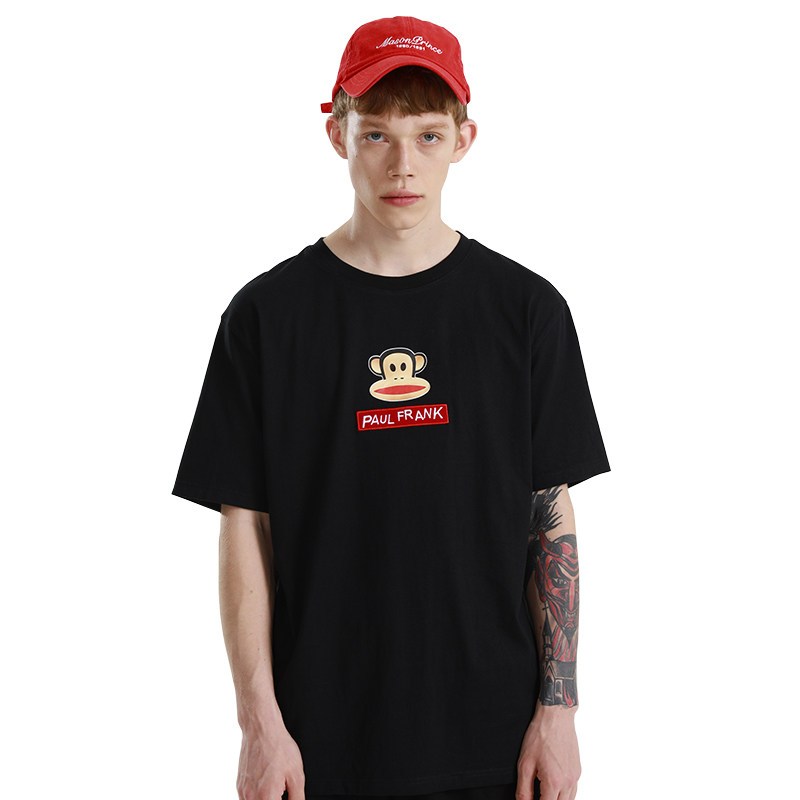 PaulFrank/大嘴猴2019夏季新款T恤男圆领纯色纯棉韩版学生宽松潮_1 XXL 黑色