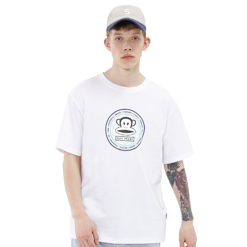 PaulFrank/大嘴猴夏季新款T恤男印花圆领韩版短袖学生纯棉潮_2 白色 XL