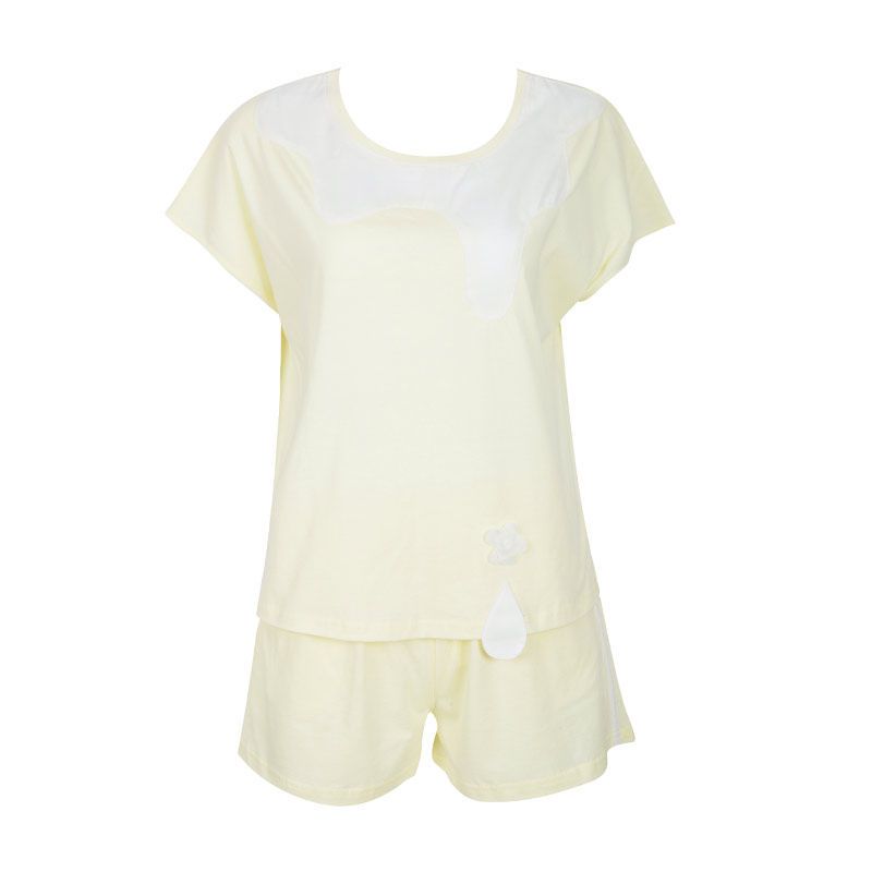 古今爱她家居服女春夏家居服套装圆领短袖短裤女士睡衣7HT162_1 160(M) 奶酪黄