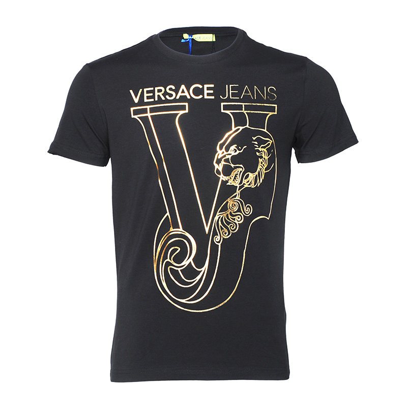 Versacejeans范思哲VJ男士短袖T恤圆领logo潮牌大码【官可验】 M 黑金