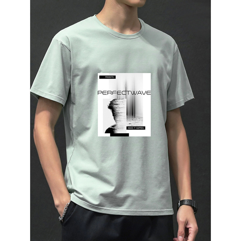 鳄鱼恤(CROCODILE) 2019新品短袖t恤男男士上衣纯棉宽松圆领体恤印花T恤打底衫潮流夏装 XXL 薄荷绿