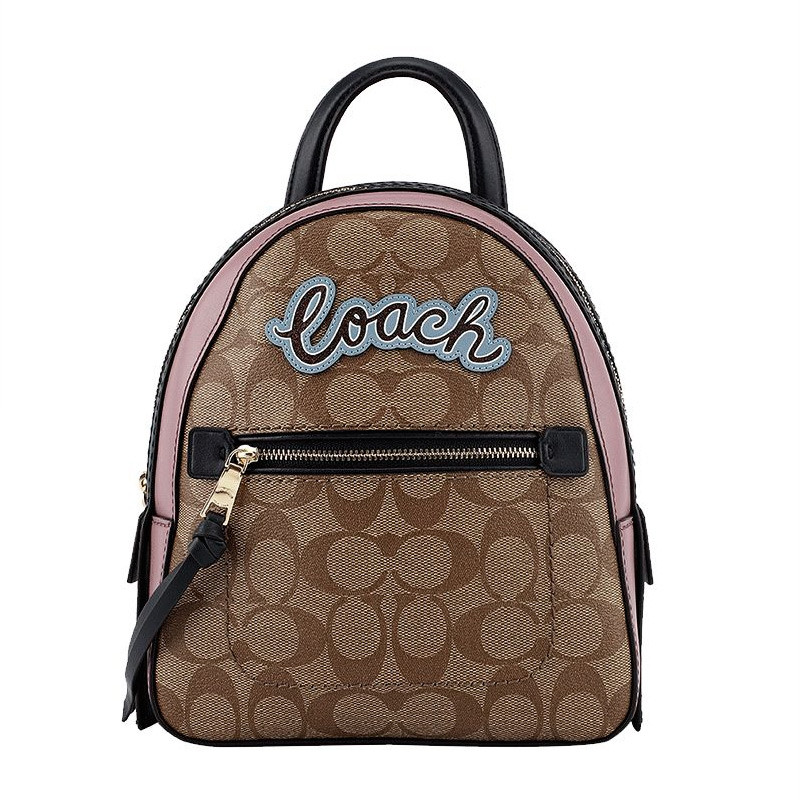 COACH 蔻驰 奢侈品 欧美时尚女士卡其色人造革拉链单肩两用双肩包