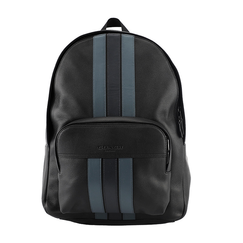 COACH 蔻驰 奢侈品 欧美时尚男士单肩包棕色彩条皮革双肩背包 黑色彩条
