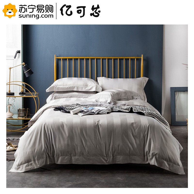 亿可芯 家纺四件套贡缎提格被罩2*2.3；欧式床单2.5*2.6；枕套48*75 花型随机 灰色