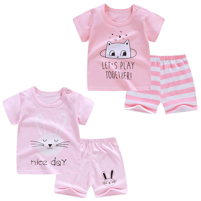 儿童短袖套装纯棉婴儿衣服男童短裤女童夏装半袖宝宝T恤夏季童装 两套超值B53+B82 120