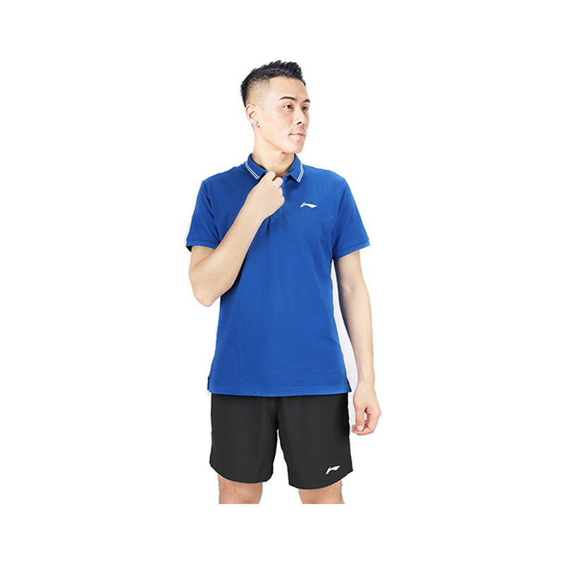 李宁男新款运动翻领针织短装短袖POLO衫 M 晶蓝色6