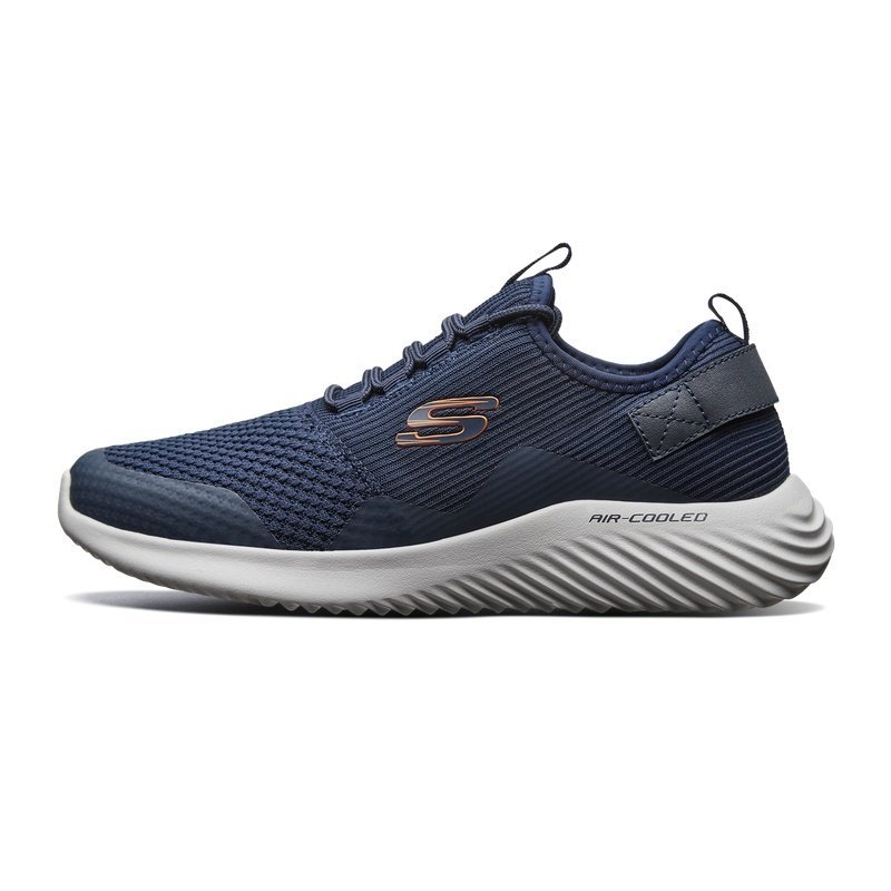 Skechers斯凯奇男鞋时尚一脚套运动鞋舒适透气休闲鞋52510_1 海军蓝色/橘色/NVOR 42.5
