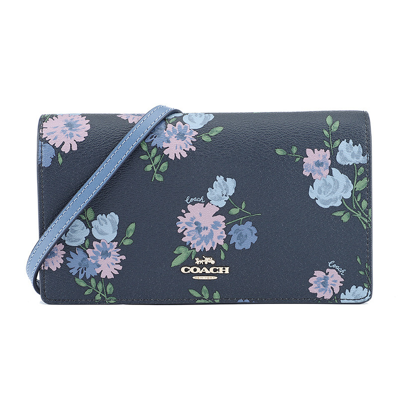 COACH 蔻驰 奢侈品 欧美时尚女士藏青印花印花人造革单肩女斜挎包两用包 藏青印花
