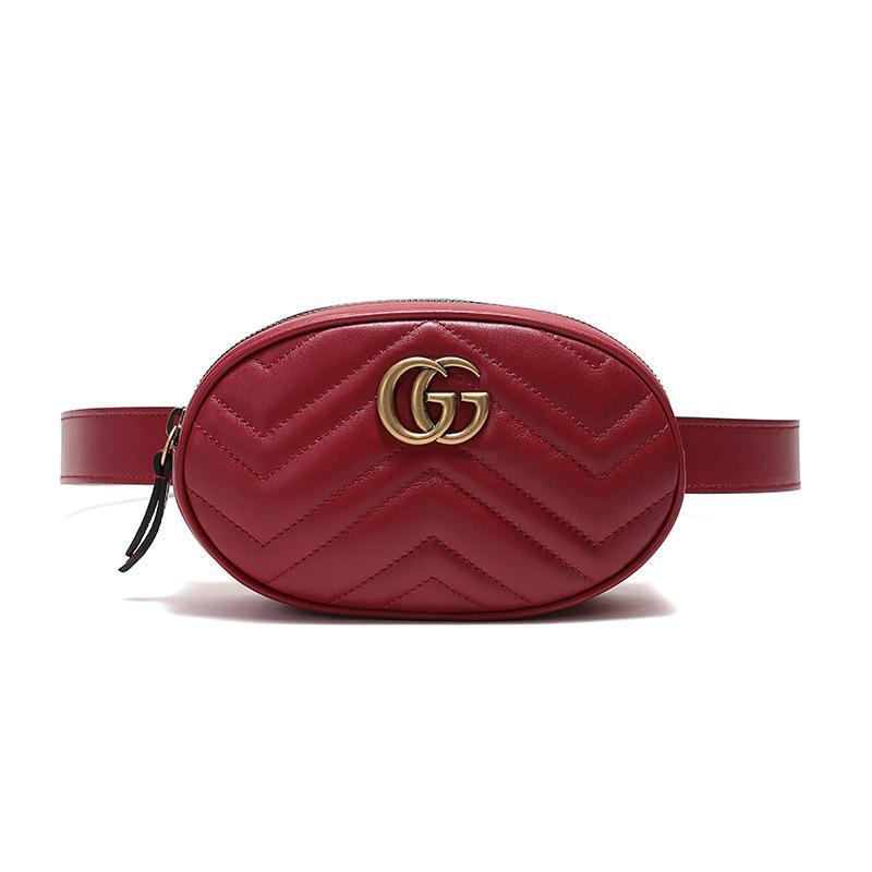 GUCCI 古驰 GG Marmont 系列女士牛皮腰包 476434 DSVRT 6433-芙蓉红/75