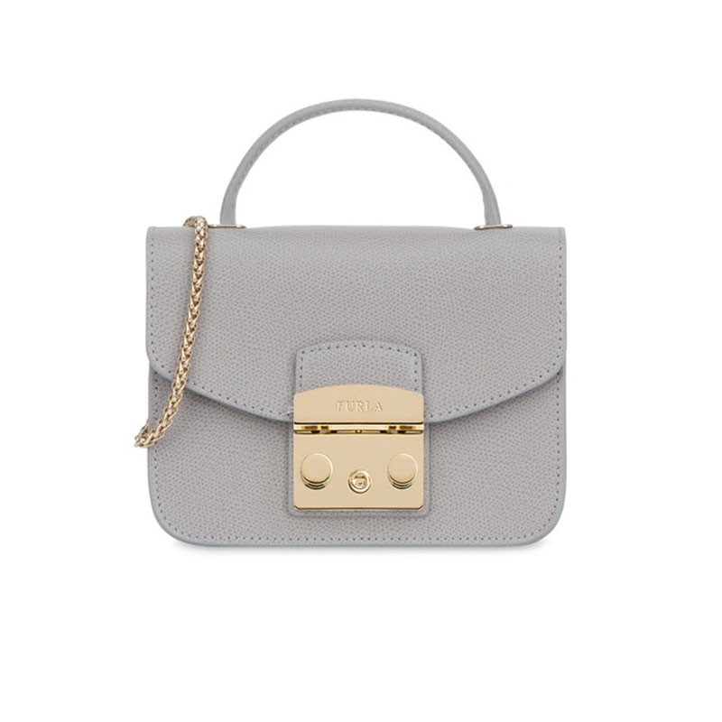 FURLA/芙拉METROPOLIS系列迷你女士牛皮革手提斜跨小方包 浅灰色