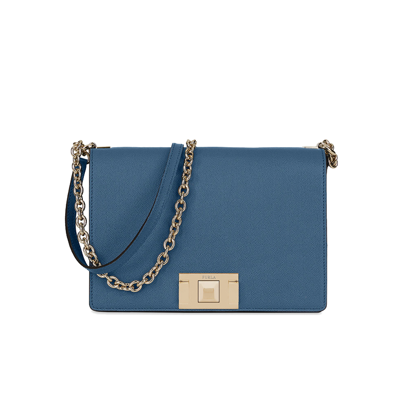 FURLA/芙拉MIMI系列S号牛皮革斜挎包单肩包小方包 灰蓝色