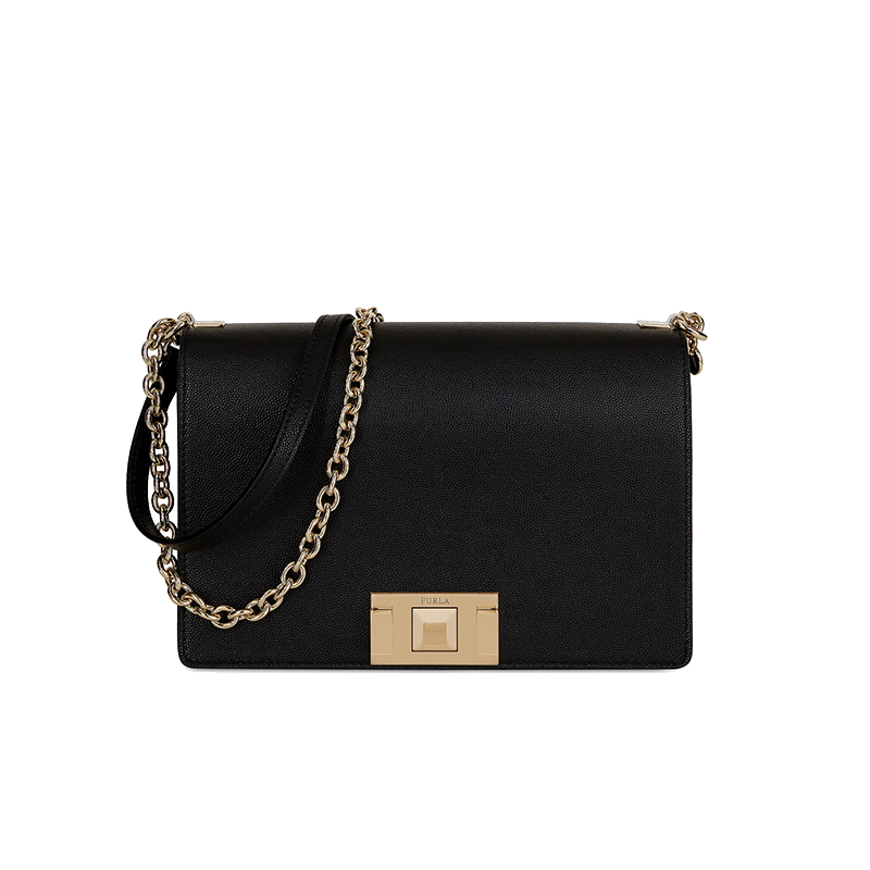 FURLA/芙拉MIMI系列S号牛皮革斜挎包单肩包小方包 黑色