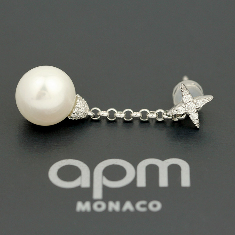apm MONACO单只高档小星星珍珠长耳环链坠银耳饰AE11119XPL 银色