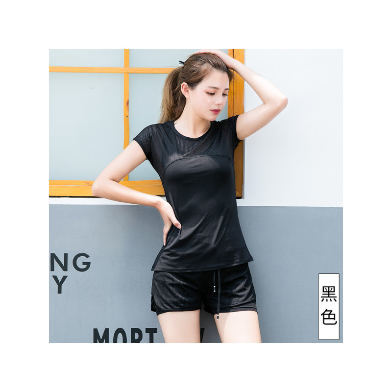 浪莎运动套装女夏款春秋时尚休闲潮两件套跑步健身房瑜伽服 黑色套装 170/95/XL