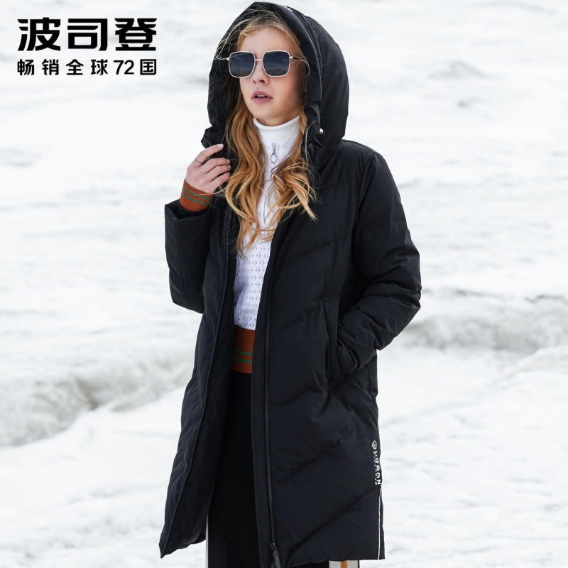 波司登羽绒服女中长款2018韩版休闲运动时尚厚外套_1 160/84(XS) 黑色