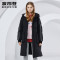 波司登女士中长款羽绒服2018新款连帽保暖冬装上衣服 155/80A 黑色8056