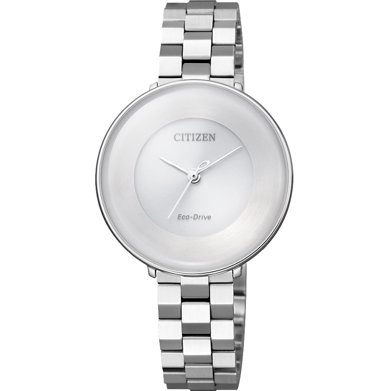 西铁城（CITIZEN）光动能不锈钢表带球面表镜简约时尚休闲女表 银色球面表镜休闲女表EM0600-87A