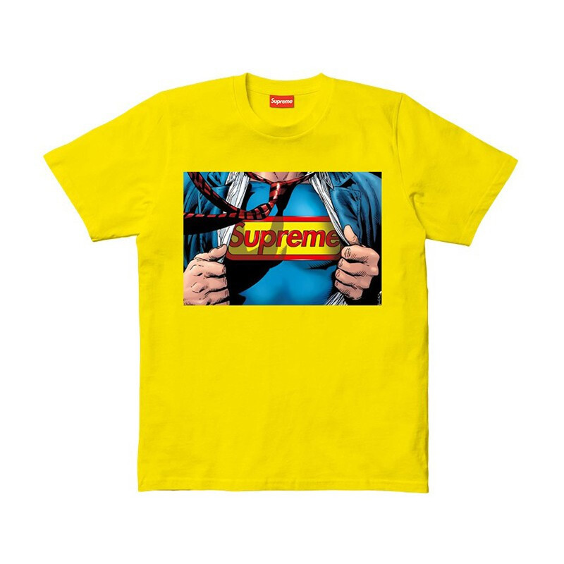 SUPREME 兆利潮牌 男士夏季休闲短袖 时尚超人印花T恤 男 333 黄色 XL