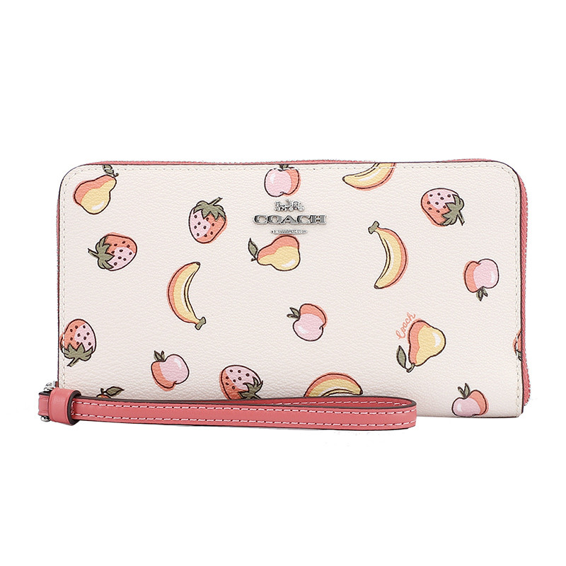 COACH 蔻驰 奢侈品 女士白色印花皮革长款钱包手包送女友 白色