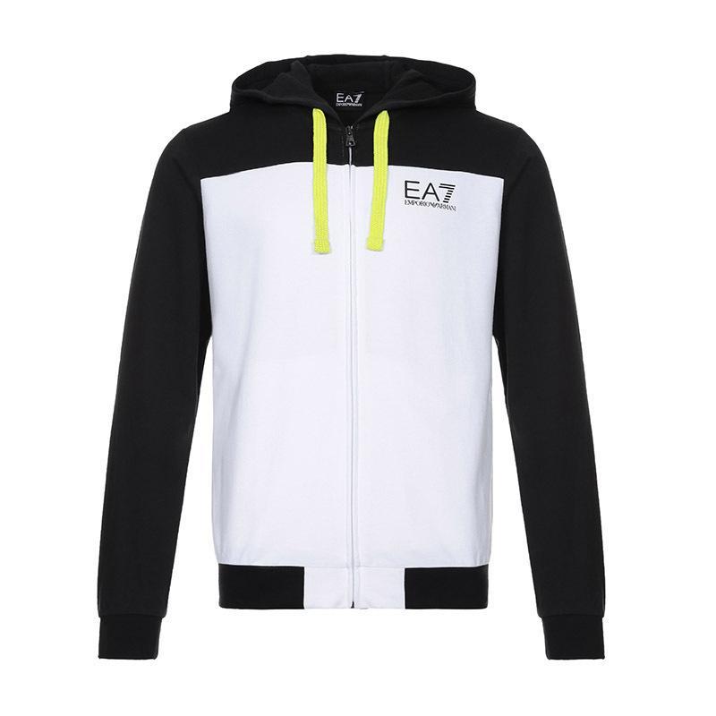 EMPORIO ARMANI EA7 阿玛尼 男士棉质连帽卫衣运动衫外套 3GPM29 PJ05Z 1200-黑色白色 L