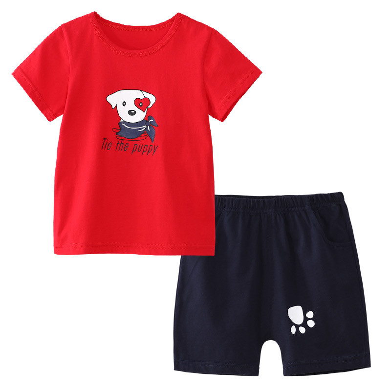 卡伴新款儿童通用夏季纯棉短袖短裤套装80-140cm 大红 80cm