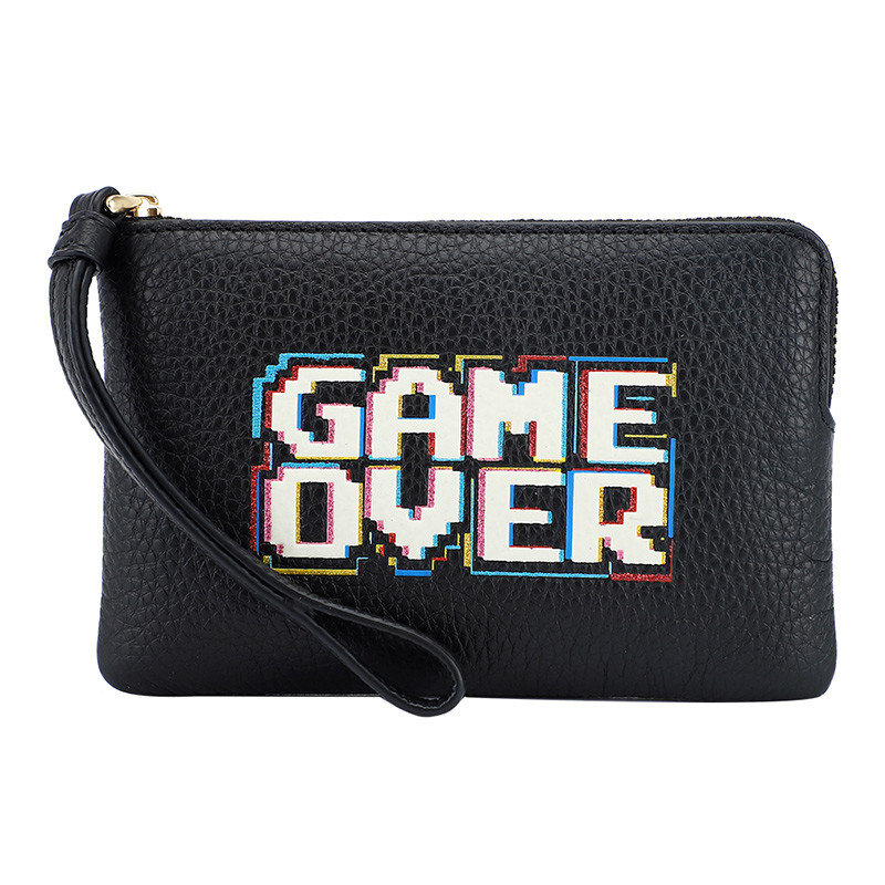 COACH 蔻驰 奢侈品 欧美时尚女士黑色字母款皮革短款手拿包零钱包女手包