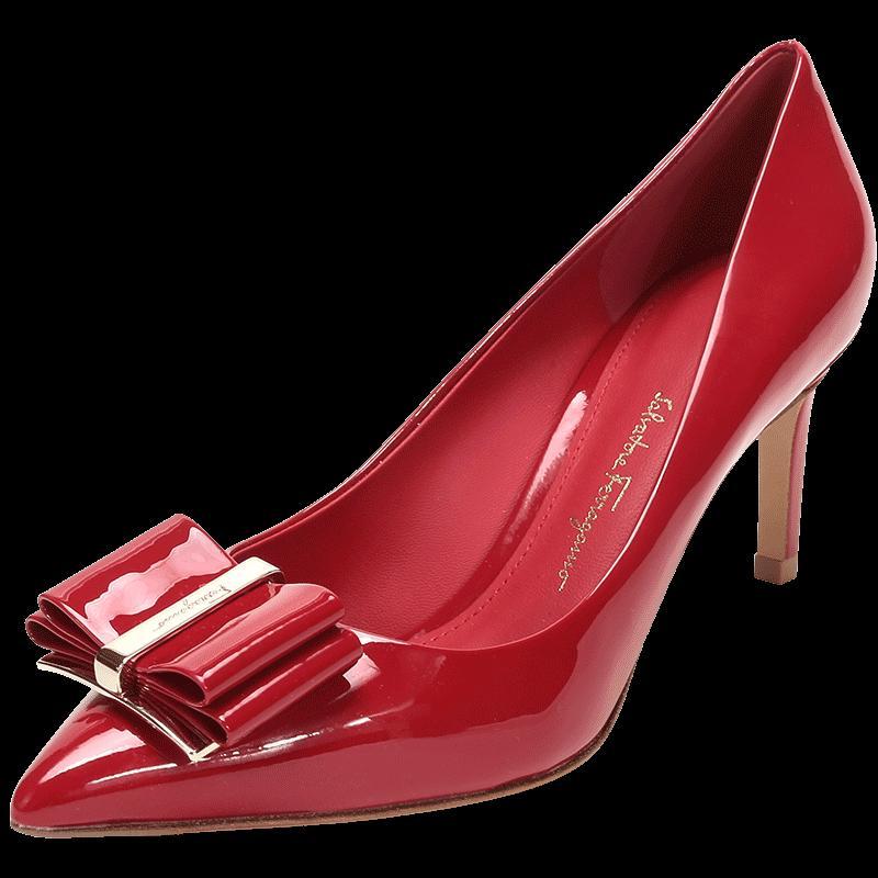 Salvatore Ferragamo 菲拉格慕 女士漆皮蝴蝶结装饰尖头高跟鞋 0704666 红色 5C