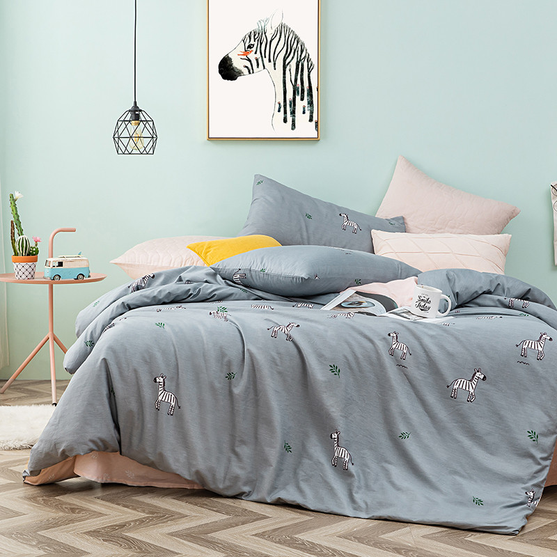 兰家纺儿童四件套卡通纯棉男孩斑马床单被套1.2米宿舍床上用品_1 1.8m床【230*230cm】 小斑马床笠款