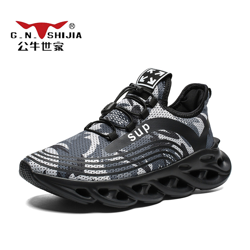 公牛世家(G.N.Shi Jia)男士运动休闲鞋时尚潮鞋系带大码运动跑鞋INS很火的男鞋GN022 黑灰 39码