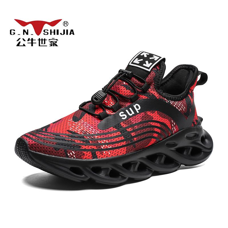 公牛世家(G.N.Shi Jia)男士运动休闲鞋时尚潮鞋系带大码运动跑鞋INS很火的男鞋GN022 黑红 40码