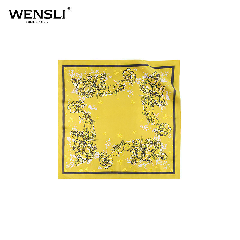 万事利(WENSLI)新品桑蚕丝真丝中方巾时尚女士丝巾 万世韶华(P) 48cm*74cm 黄色