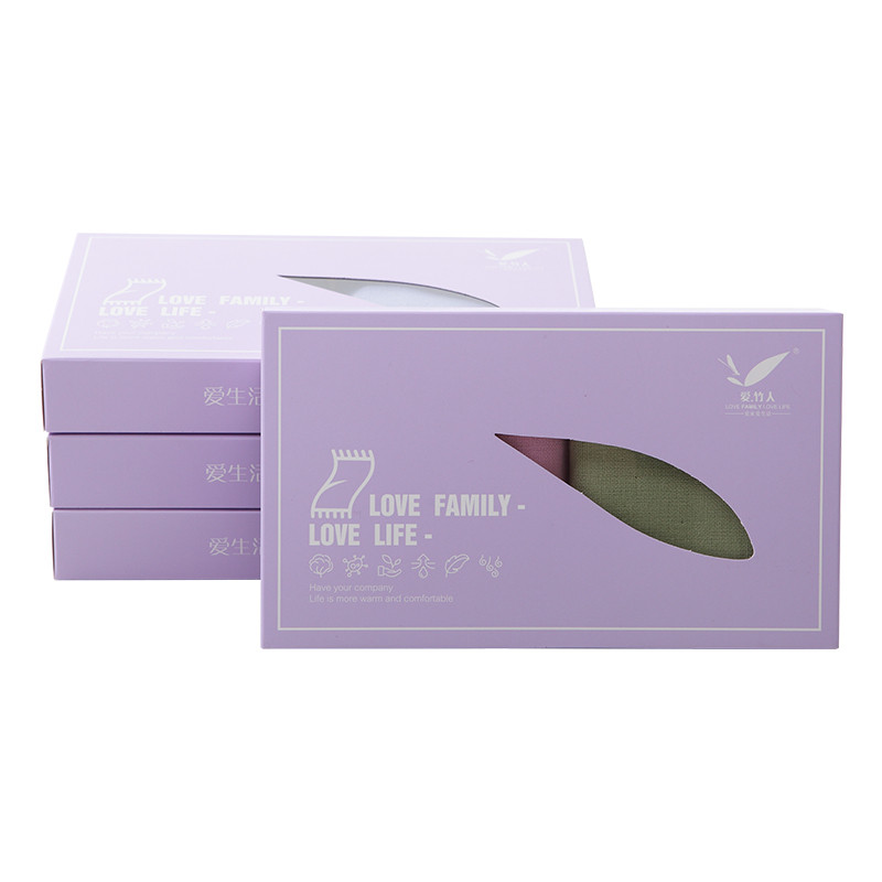 爱竹人双条纱布方巾（薰衣草软盒）30*30cm 薰衣草软盒