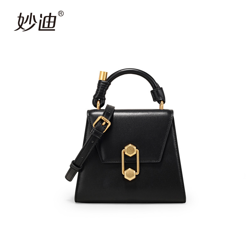 2019新款红色手提包复古简约牛皮凯莉包 暗夜黑