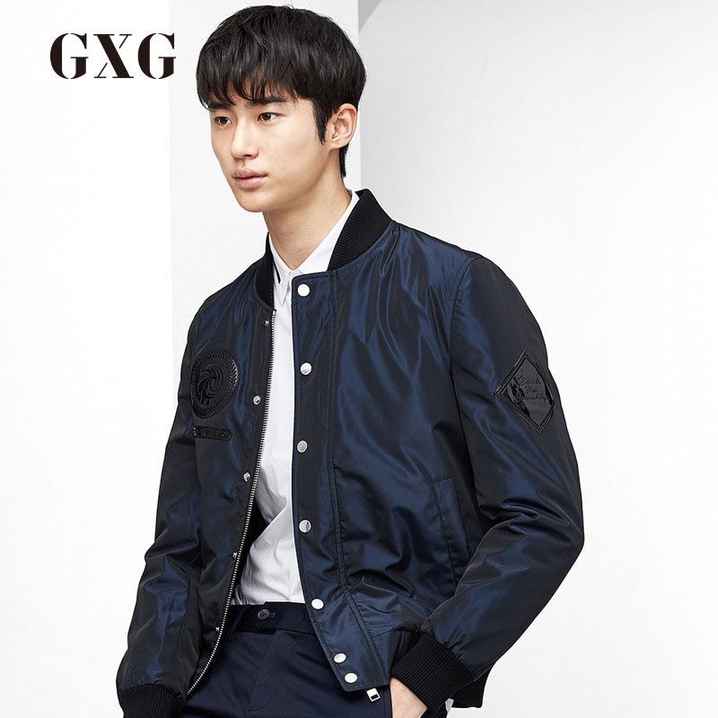 GXG男装 秋季男士时尚都市青年流行修身藏青色棒球服夹克外套男 165/S 藏青色