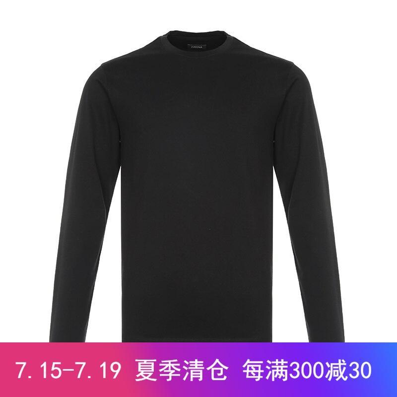 Z Zegna 杰尼亚 男士棉质圆领长袖T恤 VS372 ZZ685 K09-黑色 L