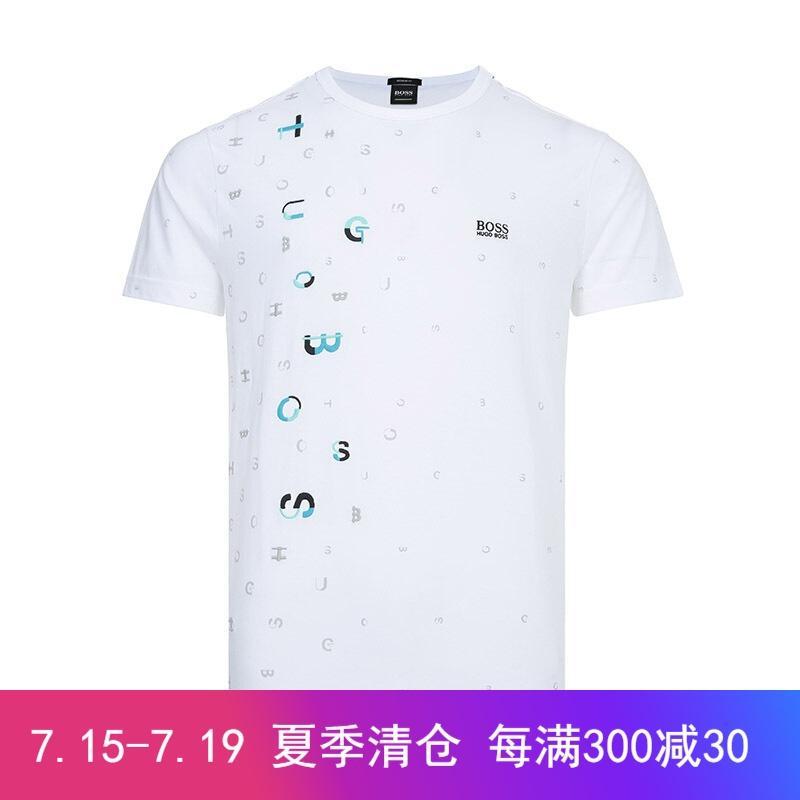 HUGO BOSS 雨果博斯 男士LOGO刺绣棉质圆领短袖T恤衫 50405254 100-白色 S